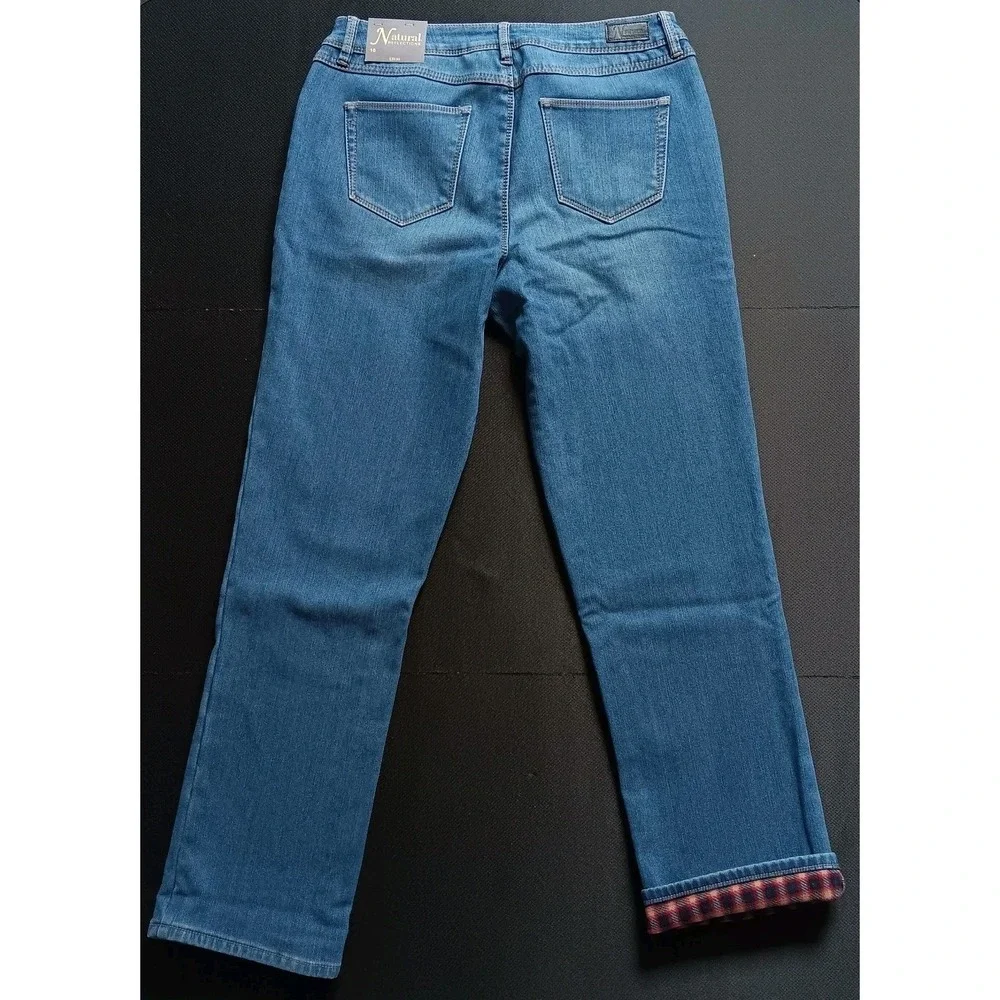 Natural Reflections Jeans Women's 10 Blue Flannel Lined Straight Leg Plaid